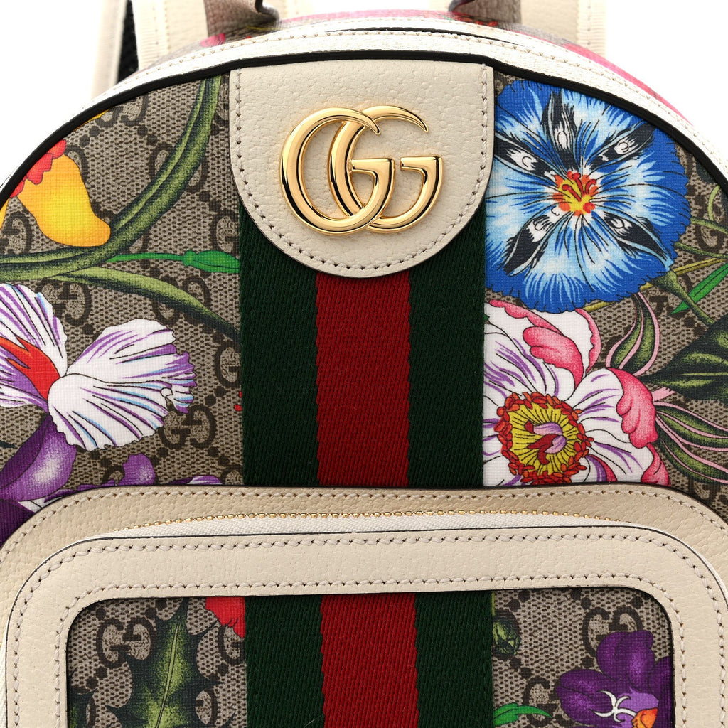 Gucci GG Supreme Monogram Flora Web Small Ophidia Day Backpack White