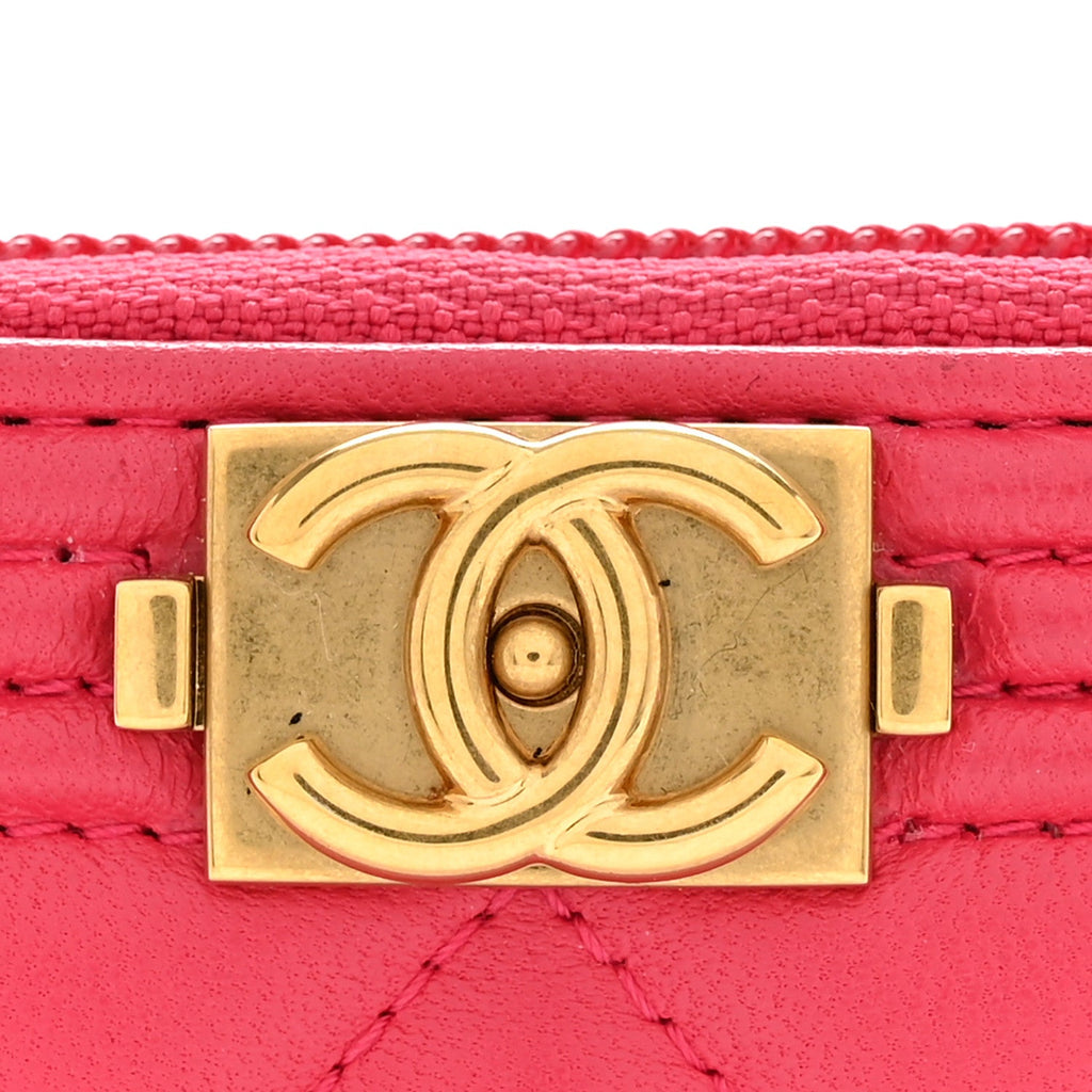 Lambskin Quilted Boy Zip Around Wallet Pink
