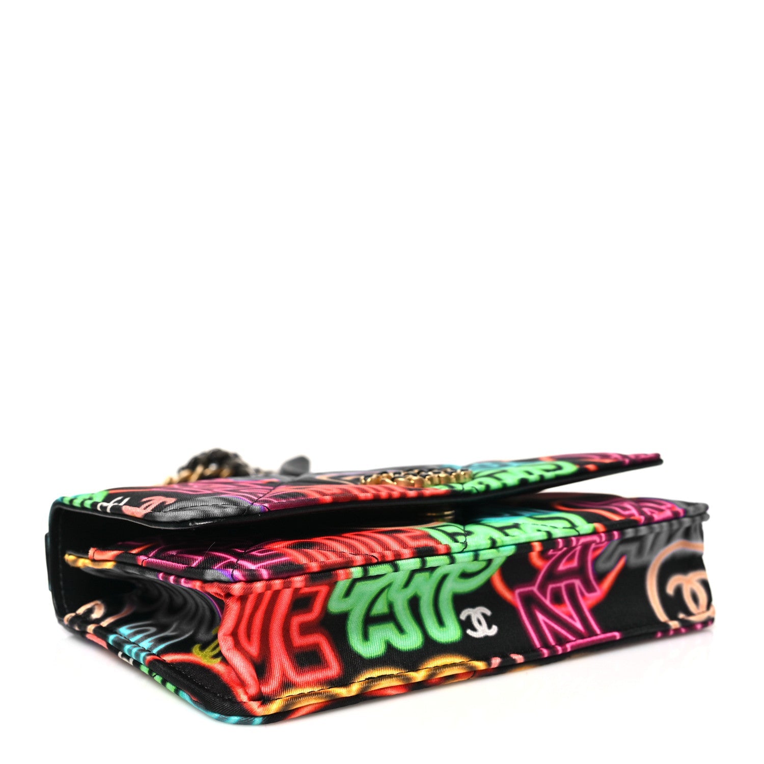 Chanel Fabric Printed Chanel 19 Wallet On Chain WOC Black Multicolor