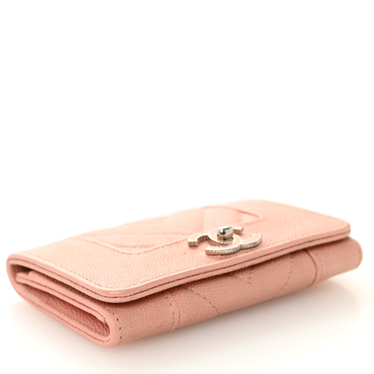 Metallic Caviar Chevron Quilted Vintage Mademoiselle Flap Card Holder Pink