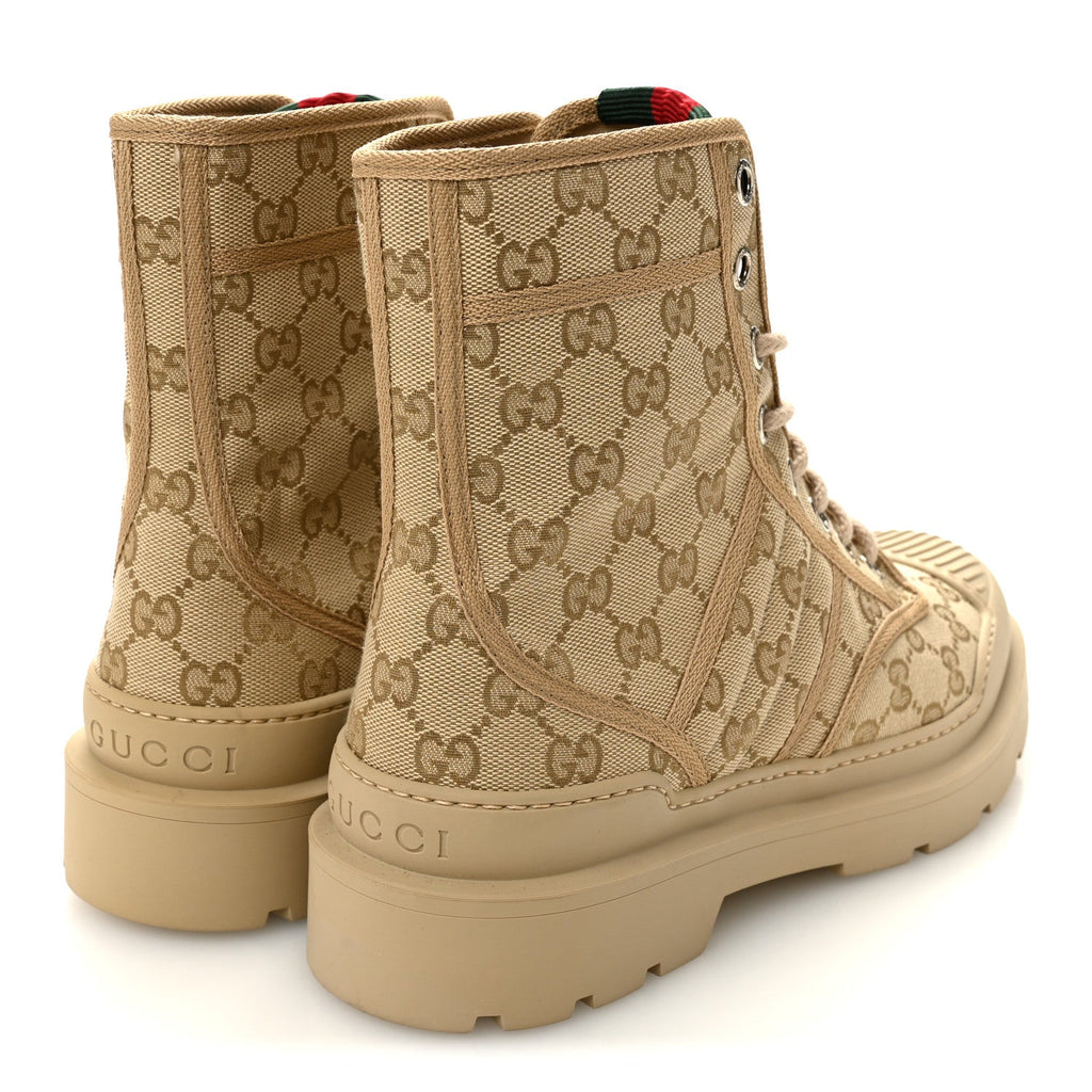 Gucci GG Monogram Web Mens Lug Sole Ankle Boots 8.5 New Sand