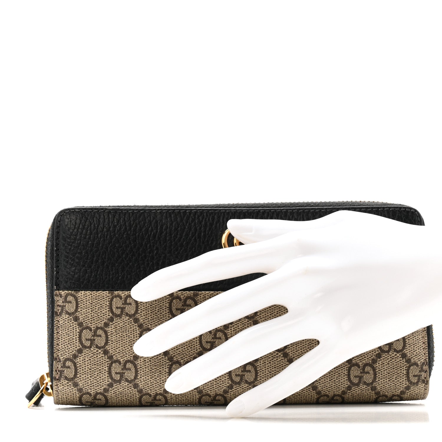 Gucci Dollar Calfskin GG Supreme Monogram GG Marmont Zip Around Wallet Black Beige Ebony