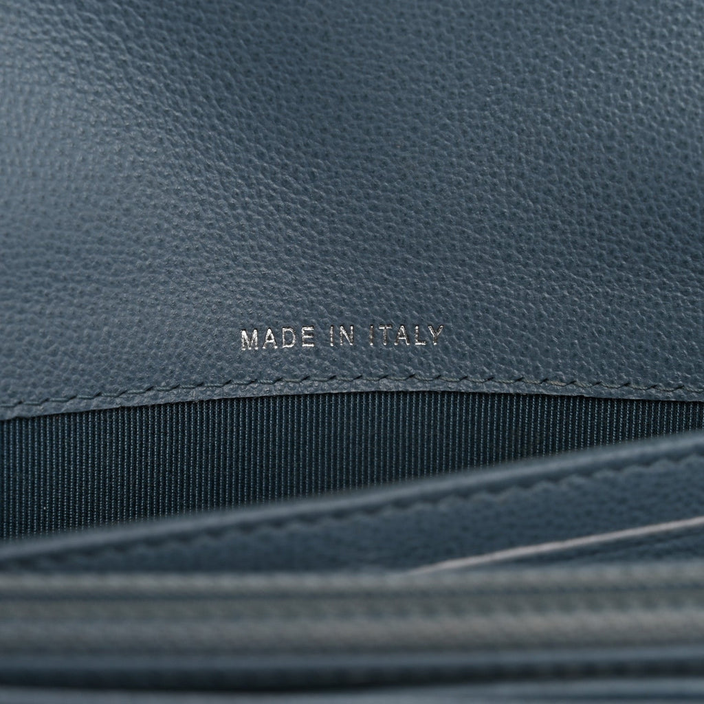 Grained Calfskin Quilted CC Box Flap Wallet Blue