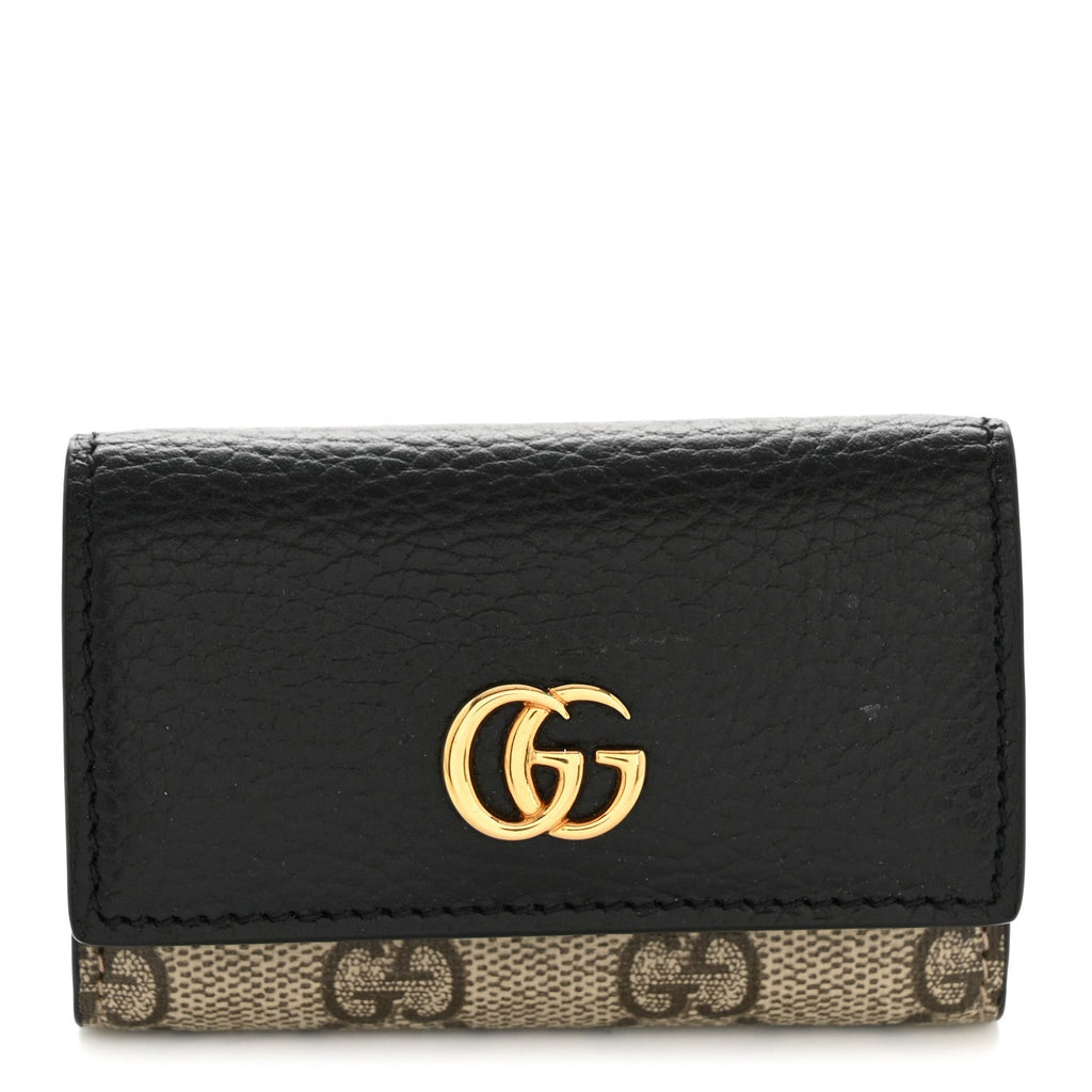 Gucci Dollar Calfskin GG Supreme Monogram GG Marmont 6 Key Holder Case Black Beige Ebony