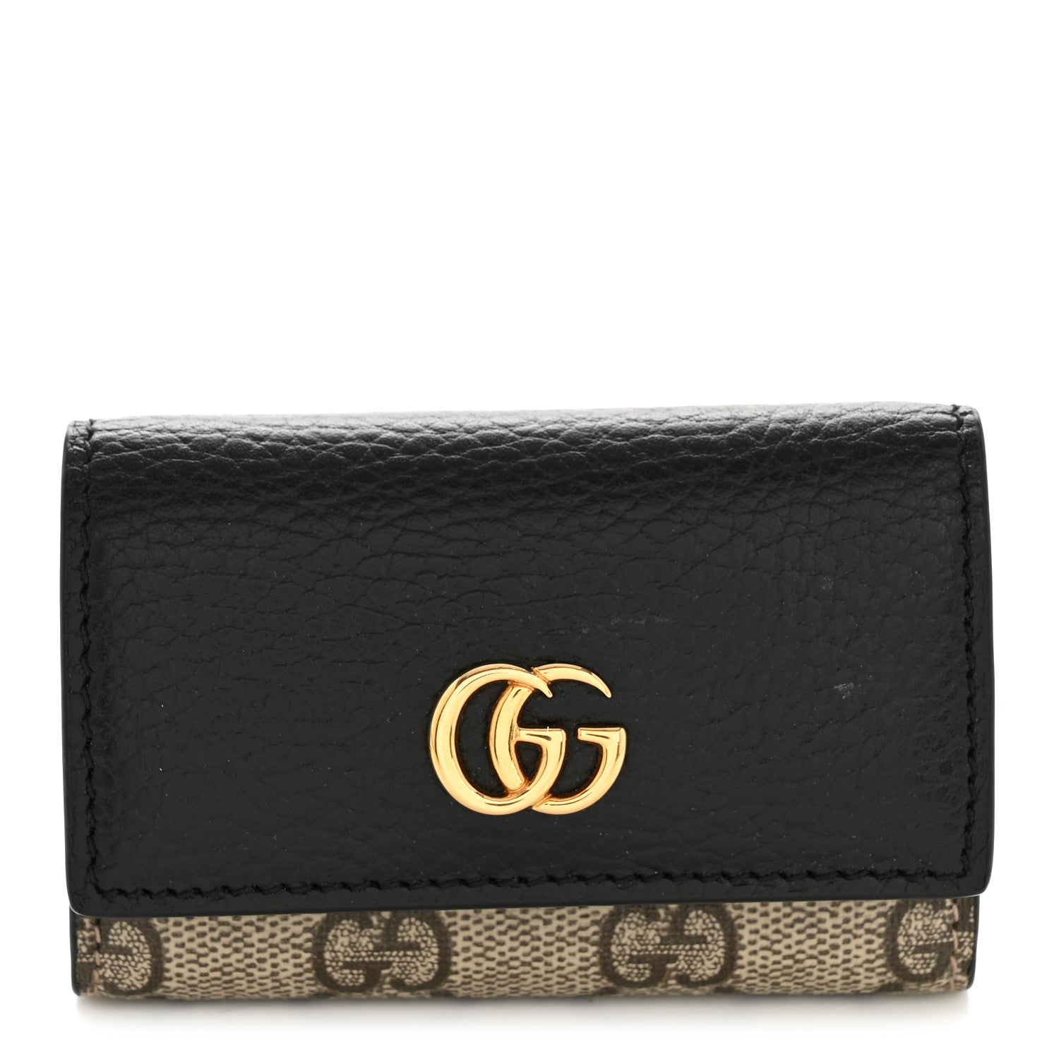 Gucci Dollar Calfskin GG Supreme Monogram GG Marmont 6 Key Holder Case Black Beige Ebony