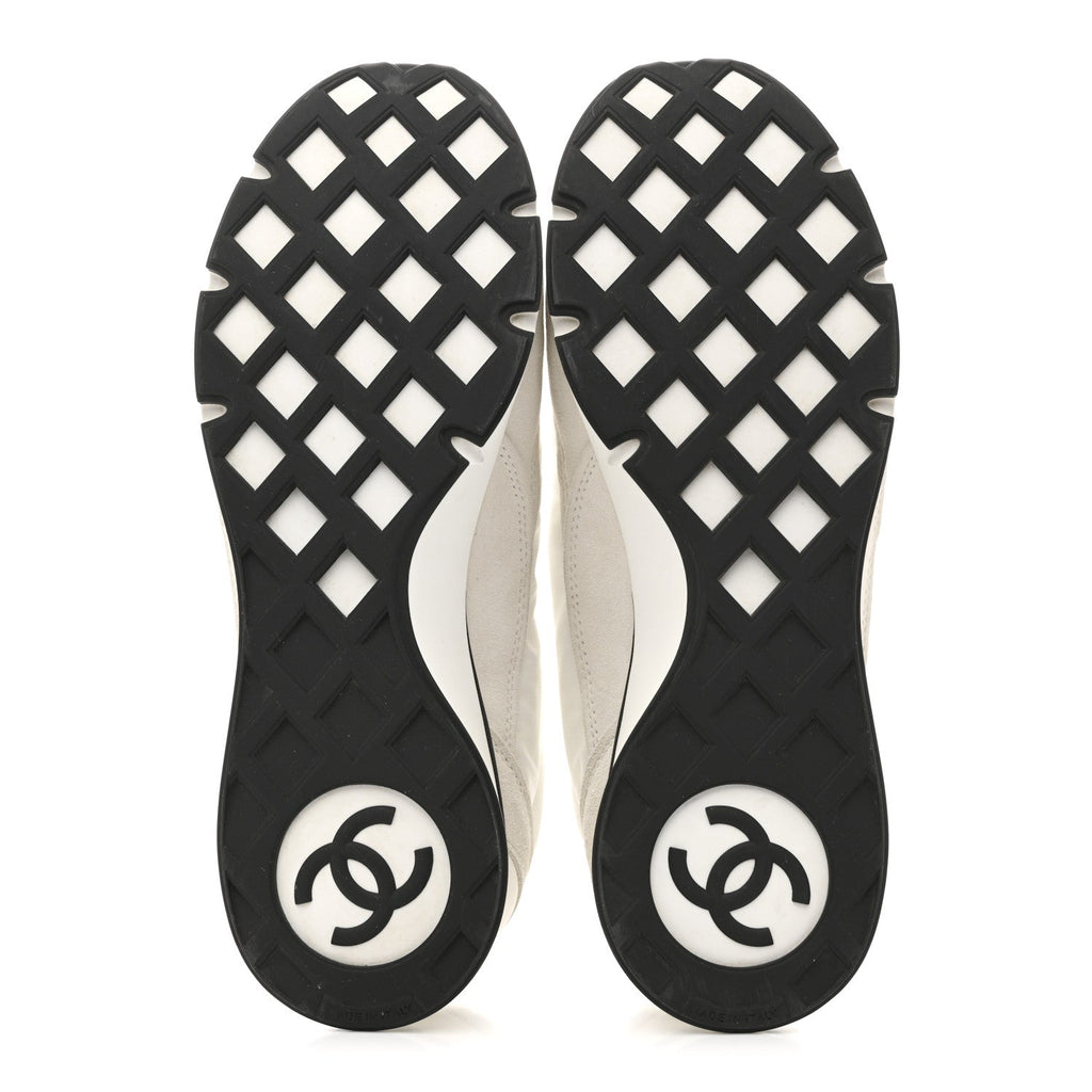 Nylon Suede Kidskin Calfskin Logo Sneakers 37.5 White Black