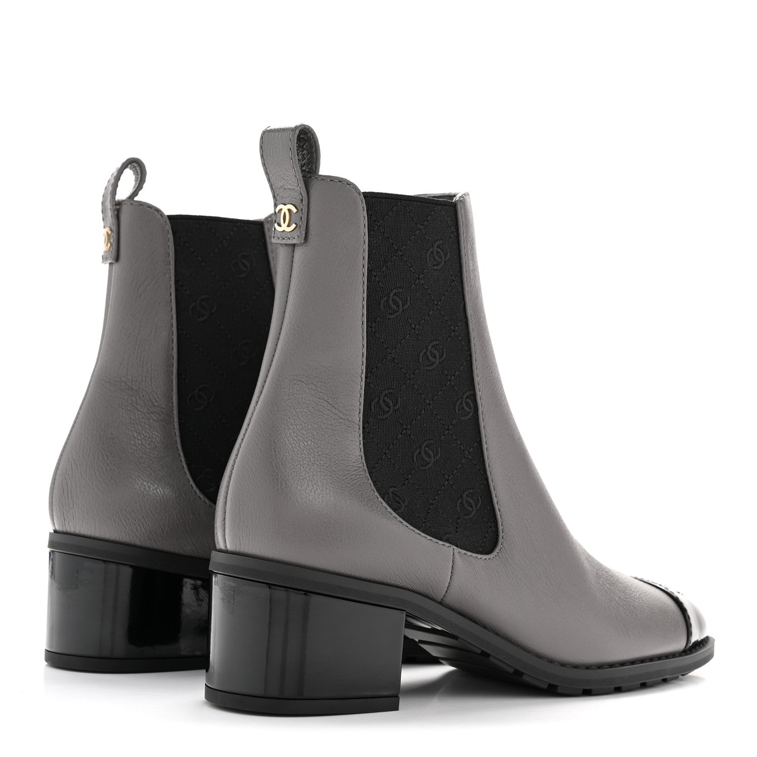 Calfskin Patent Cap Toe CC Short Boots 39 Grey Black