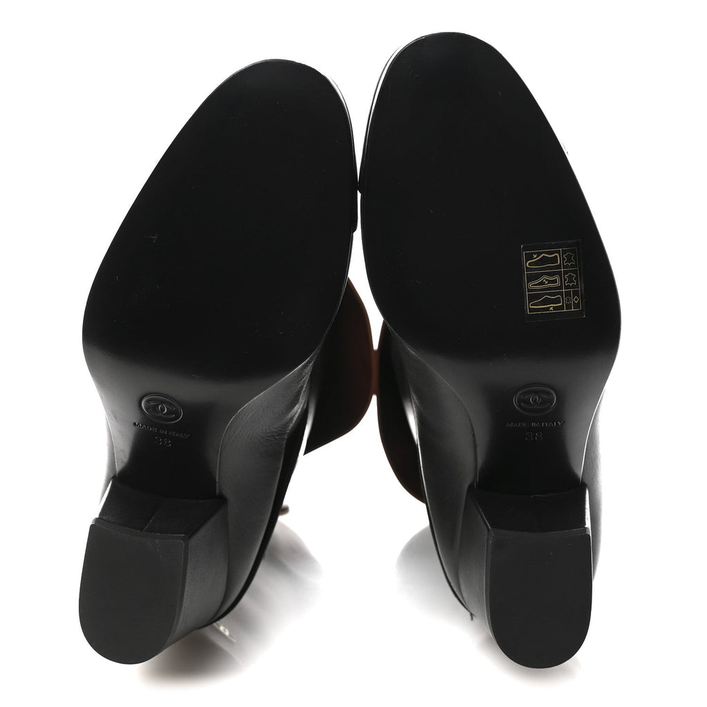 Calfskin CC Fold Over Boots 38 Black Brown