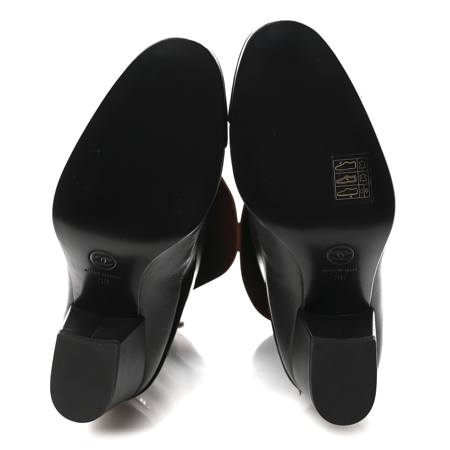 Calfskin CC Fold Over Boots 38 Black Brown