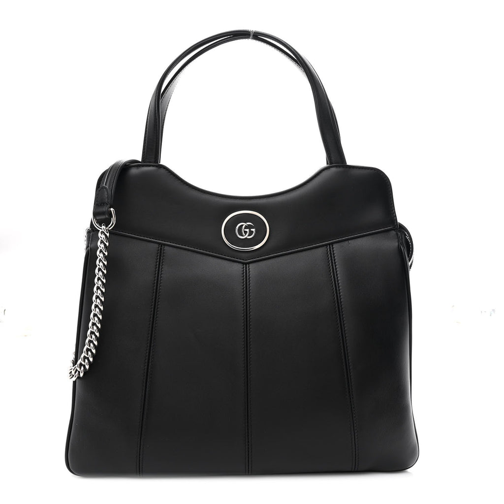 Gucci Calfskin Petite GG Medium Tote Bag Black
