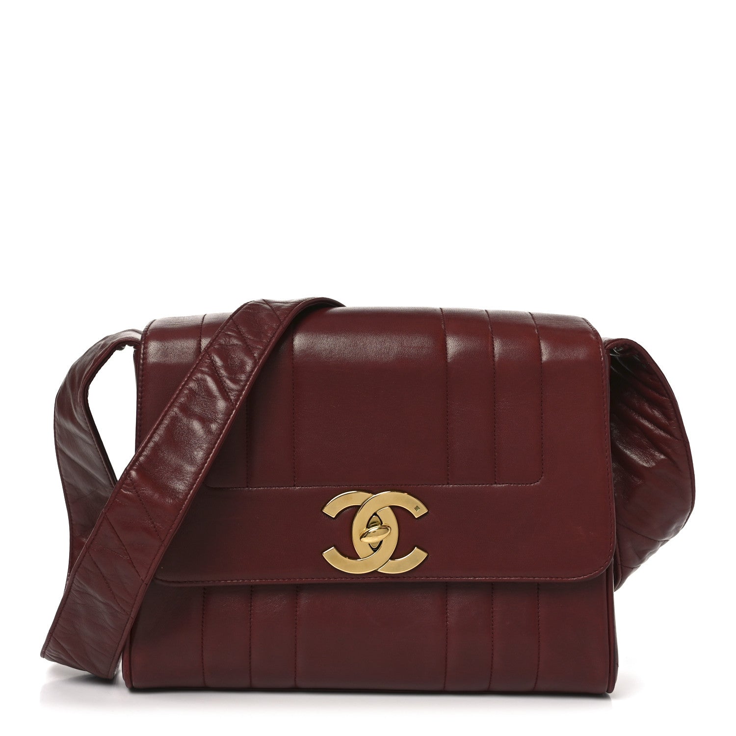 Chanel Lambskin Vertical Quilted CC Flap Shoulder Bag Burgundy