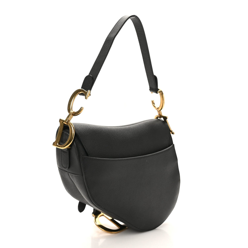 Christian Dior Grained Calfskin Saddle Bag Black