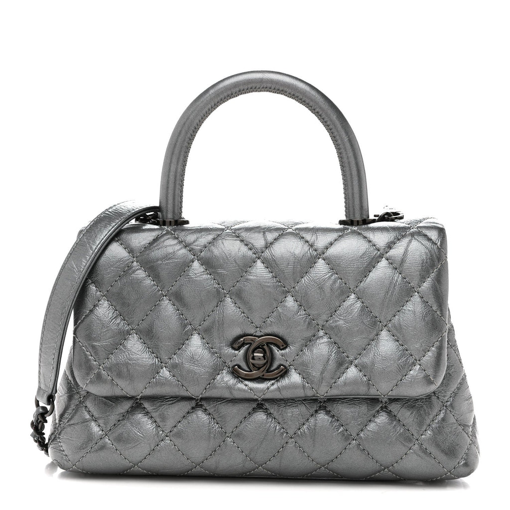 Chanel Metallic Aged Calfskin Quilted Mini Coco Handle Flap Charcoal