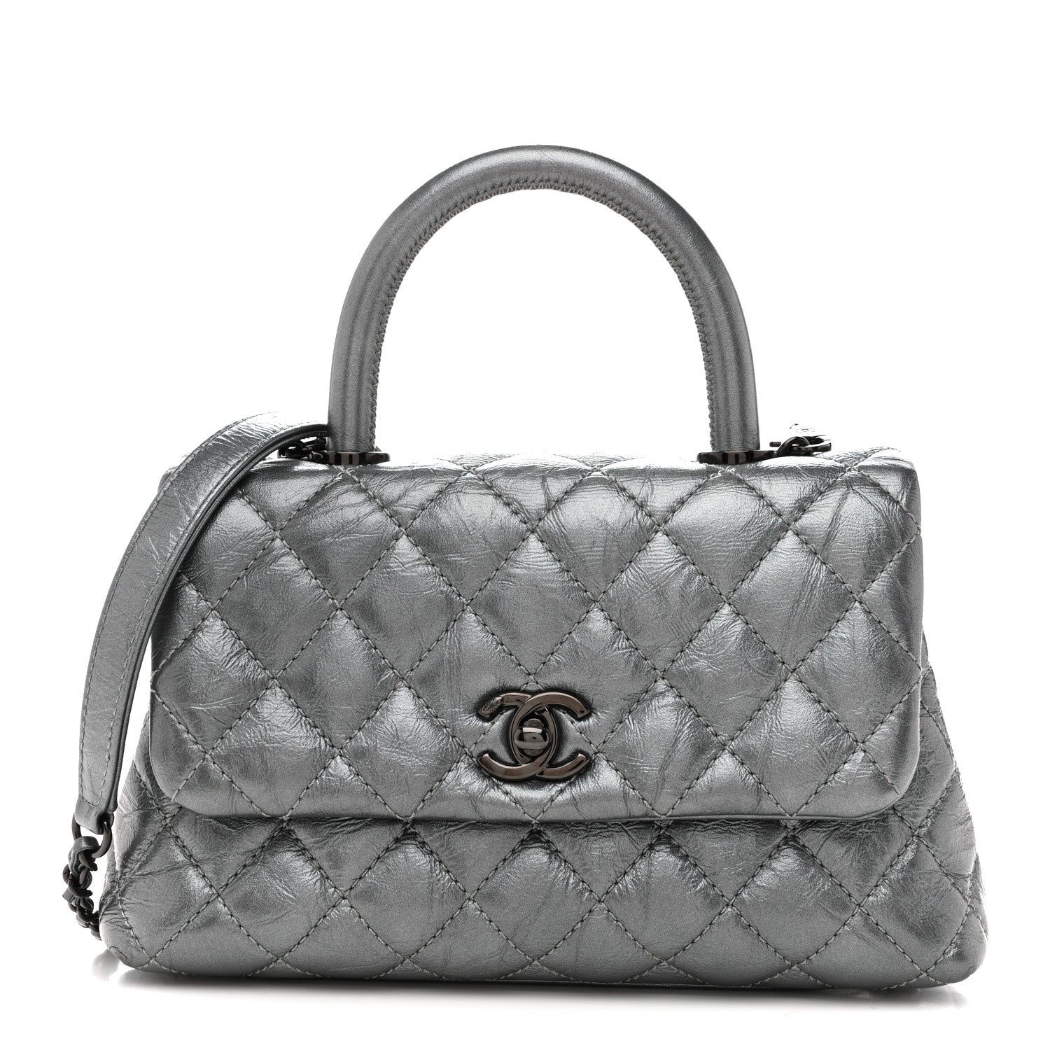 Chanel Metallic Aged Calfskin Quilted Mini Coco Handle Flap Charcoal