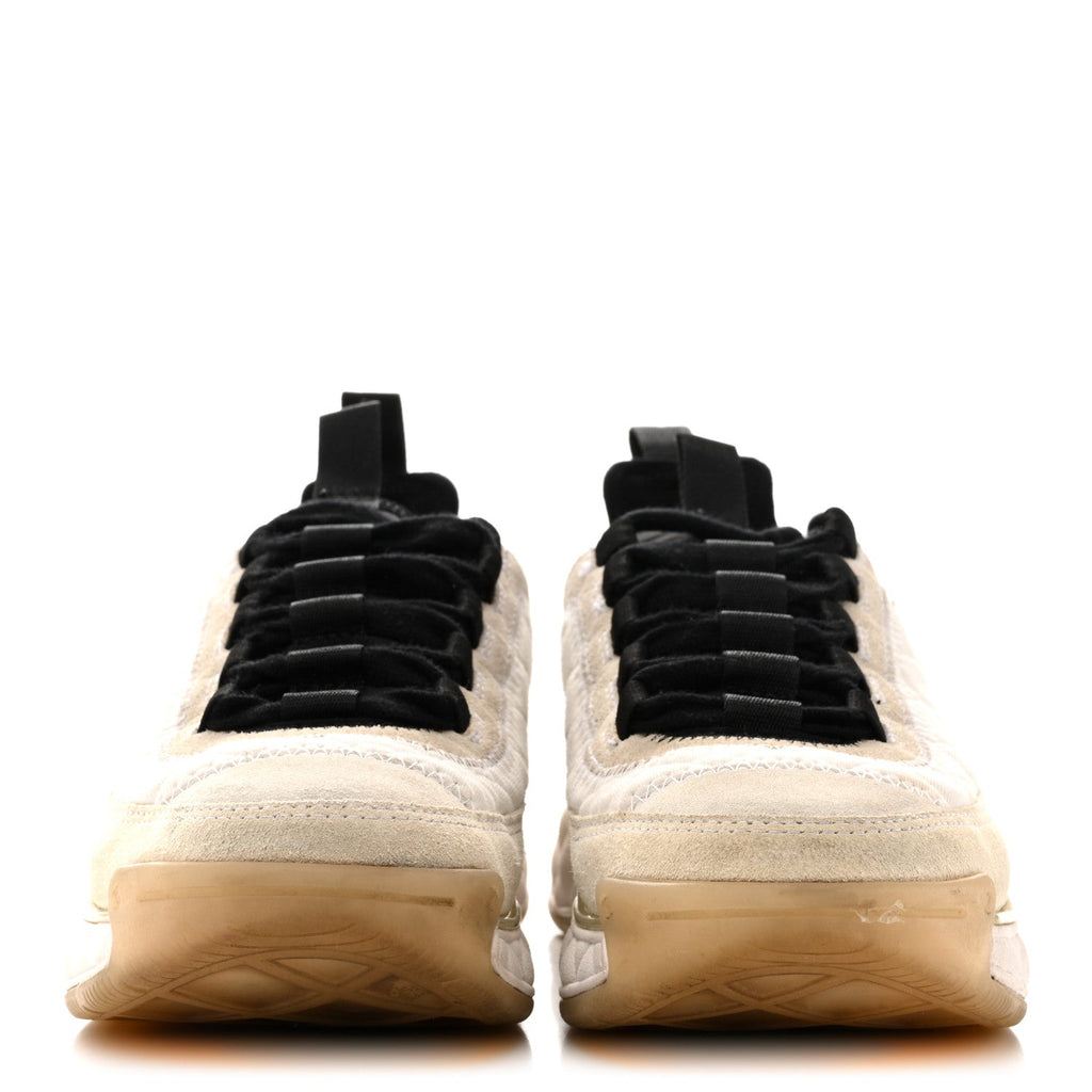 Chanel Velvet Calfskin Mixed Fibers CC Sneakers 36 Ivory Black
