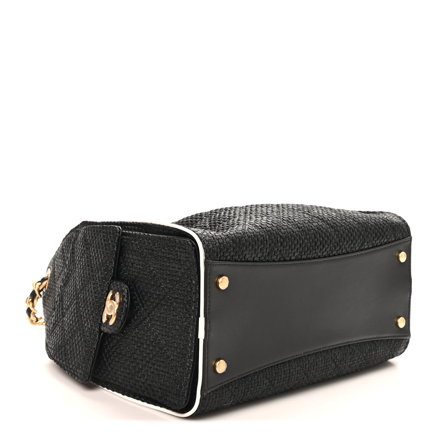 Chanel Braided Raffia Calfskin Quilted Small Chanel 25 Handbag Black White