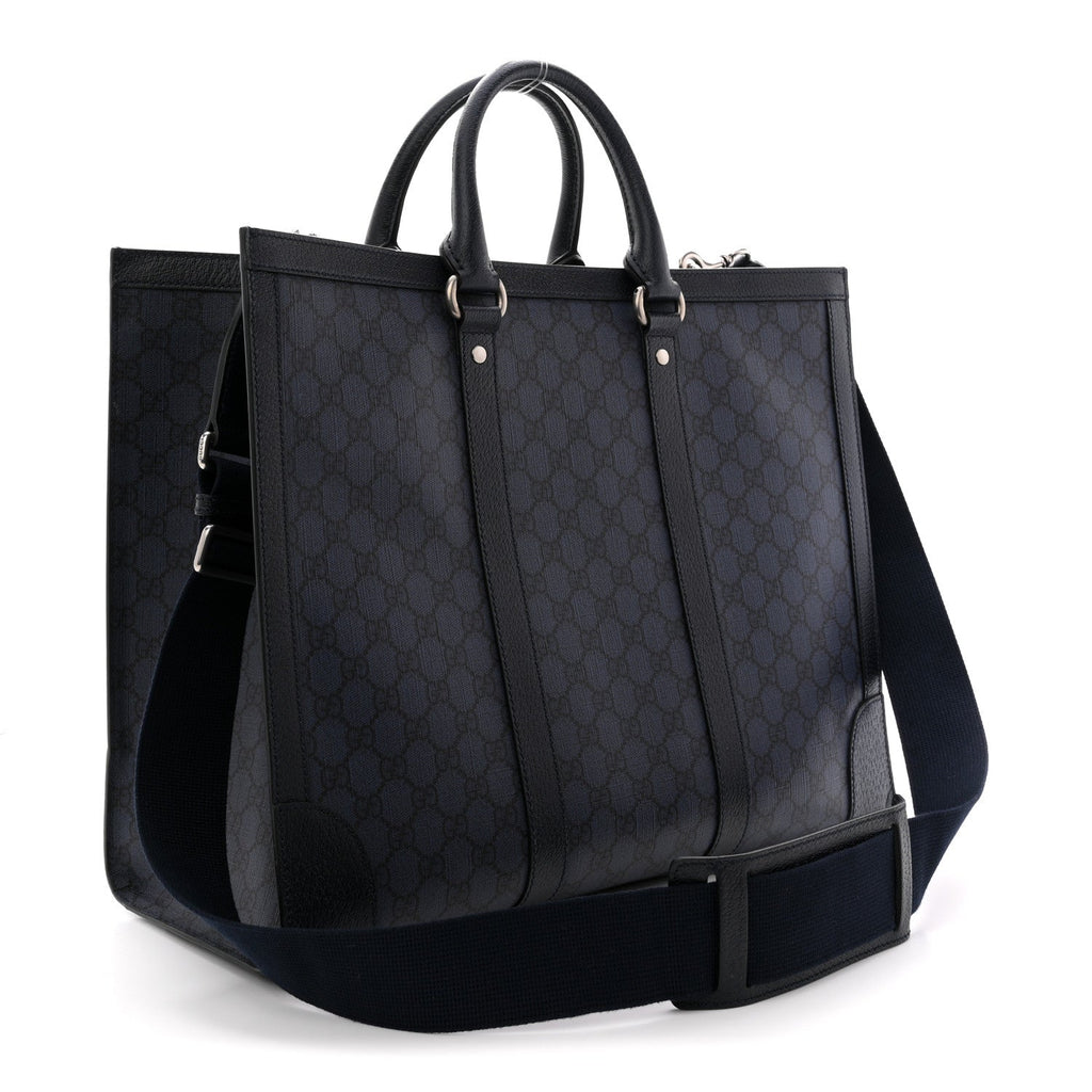 Gucci GG Supreme Monogram Textured Dollar Calfskin Large Ophidia Tote Bag Black Blue