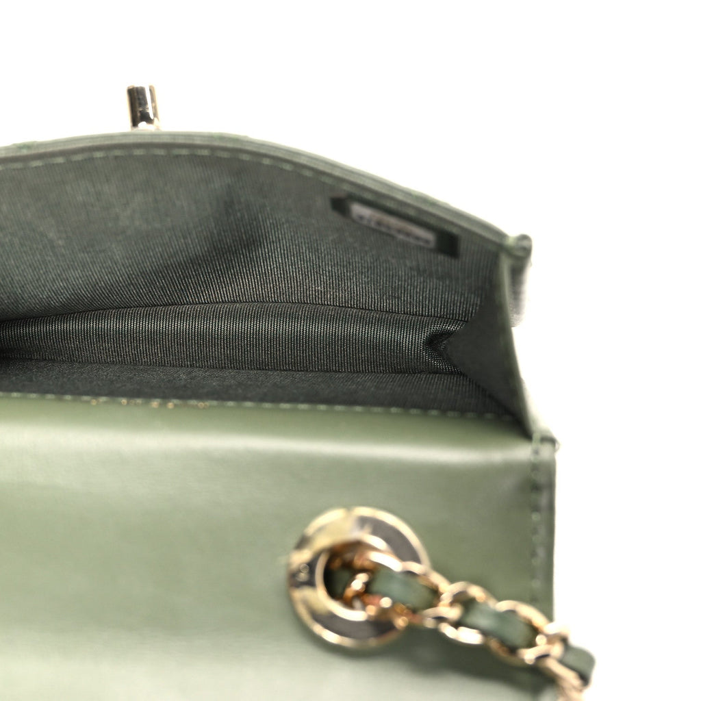 Chanel Lambskin Quilted Trendy CC Card Holder On Chain Green