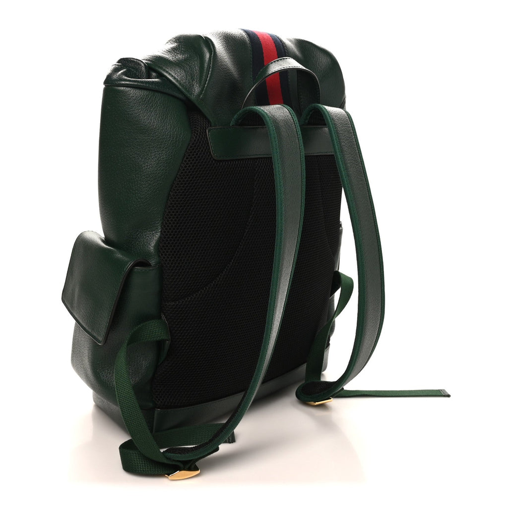 Gucci Grained Calfskin Medium Ophidia Double Buckle Backpack Green