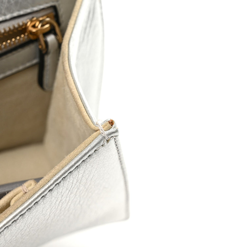 Christian Dior Metallic Grained Calfskin Diorama Wallet on Chain Pouch Silver
