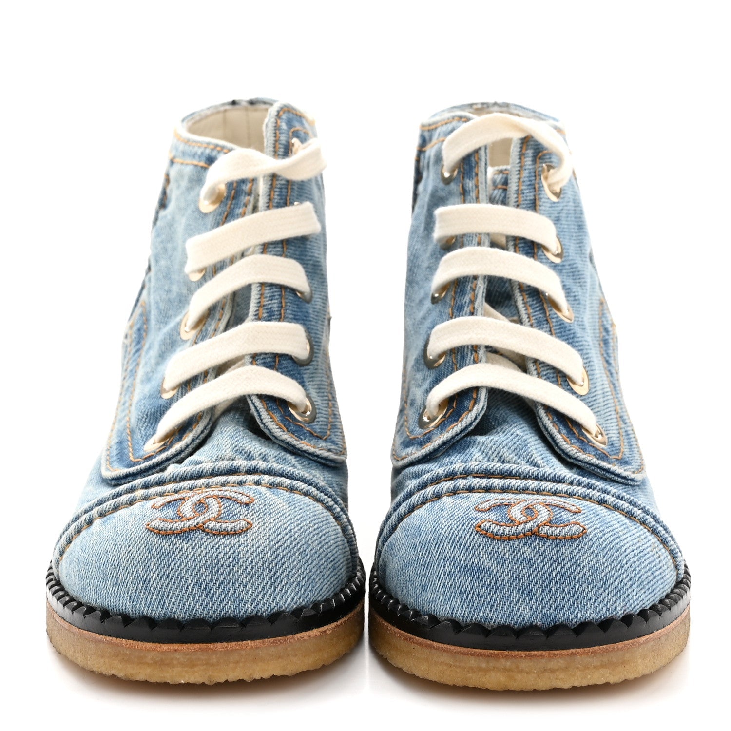 Denim Lace Up Boots 36 Light Blue