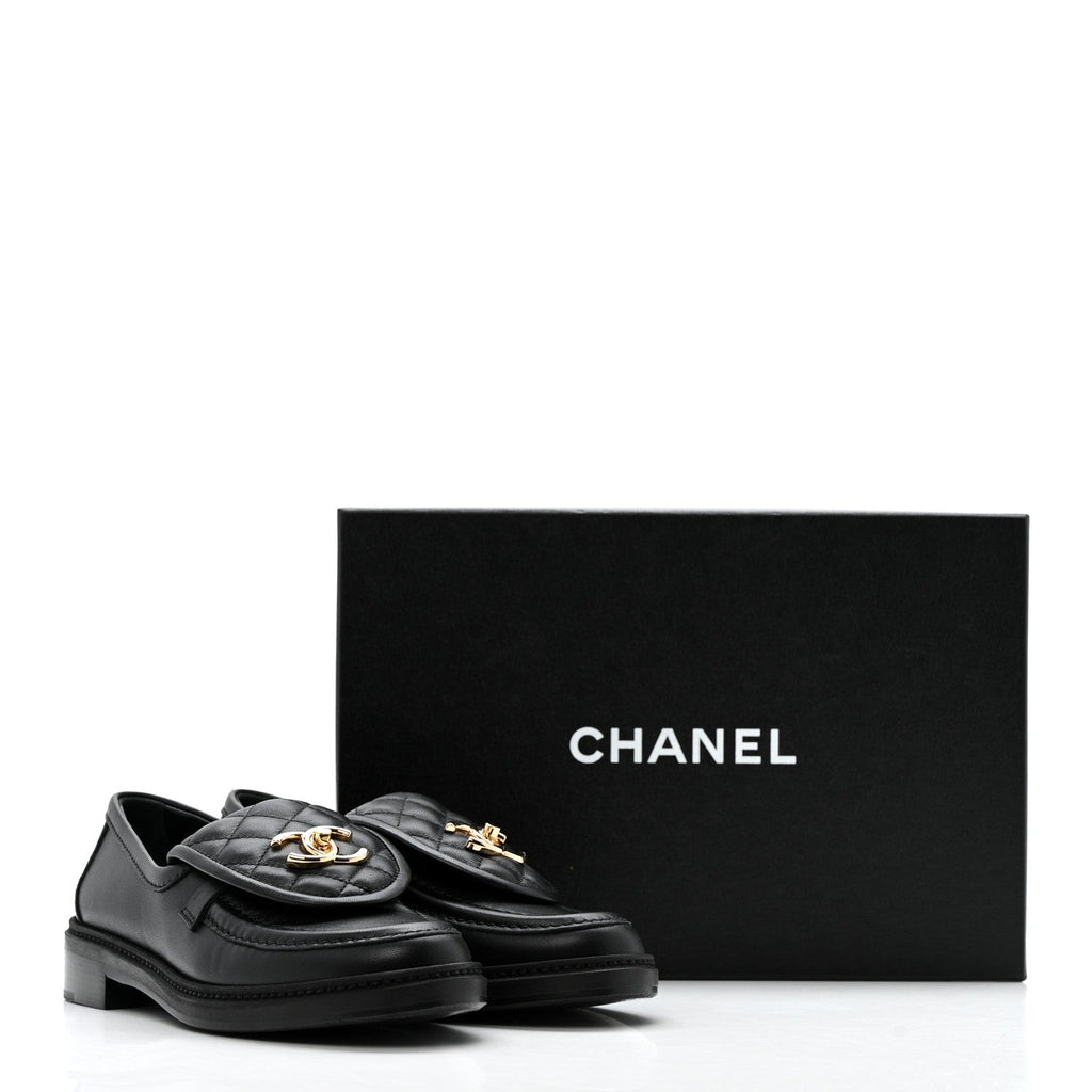 Lambskin Quilted CC Turnlock Loafers 36 Black