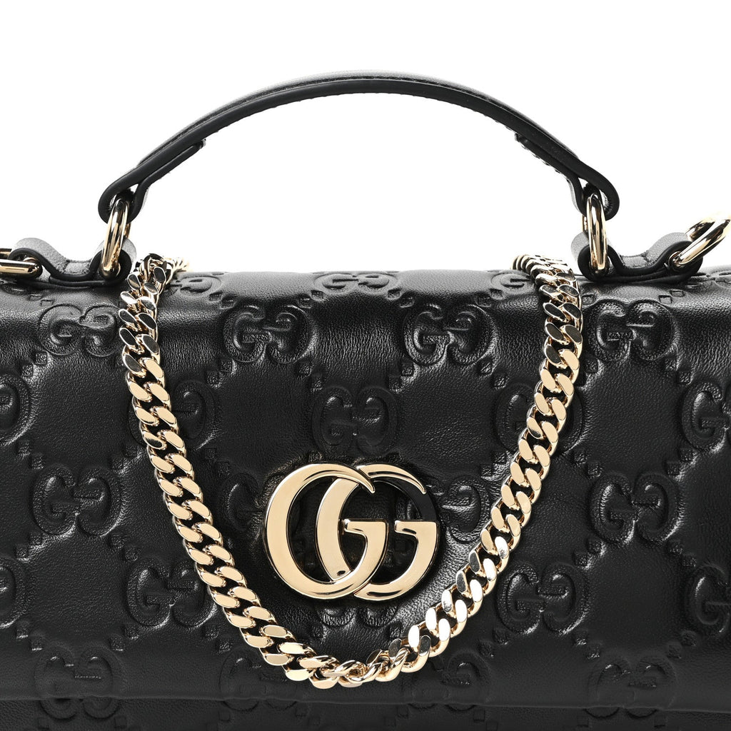 Gucci Lambskin Embossed Mini GG Milano Top Handle Shoulder Bag Black