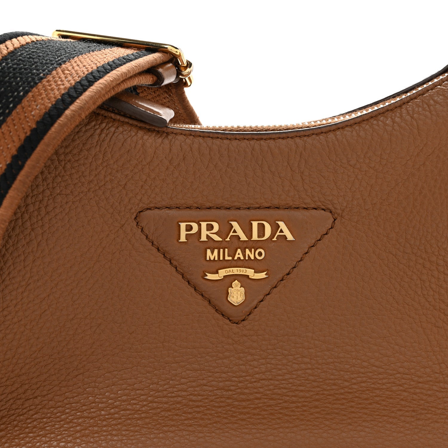 Prada Vitello Daino Soft Zippered Hobo Shoulder Bag Caramel