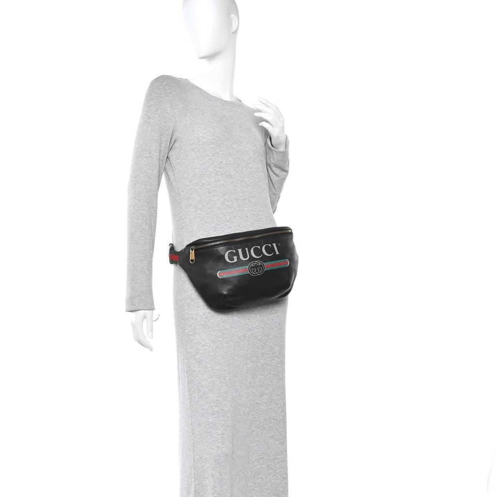 Gucci Grained Calfskin Logo Belt Bag Black