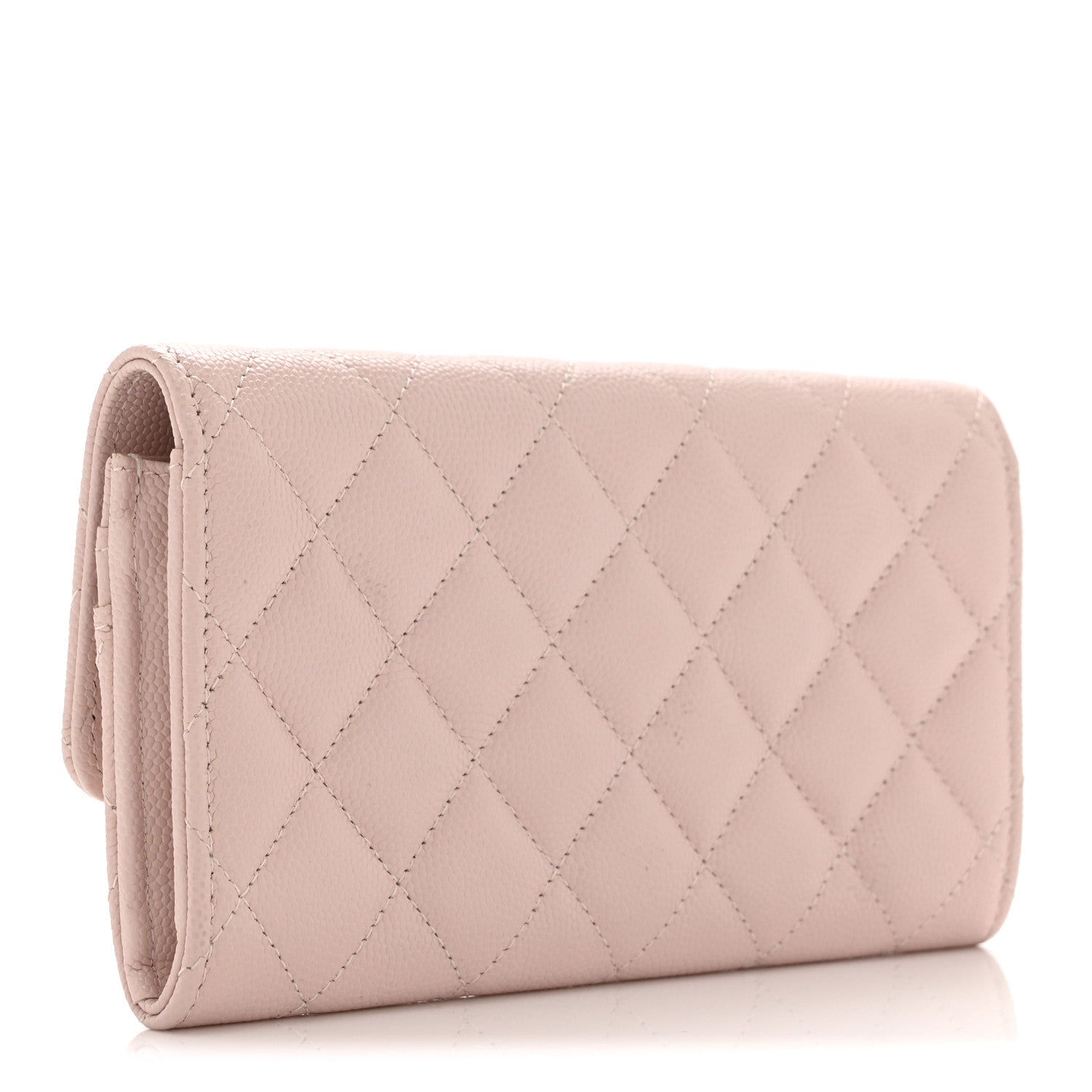 Caviar Quilted Enamel Crystal CC Flap Wallet Light Pink