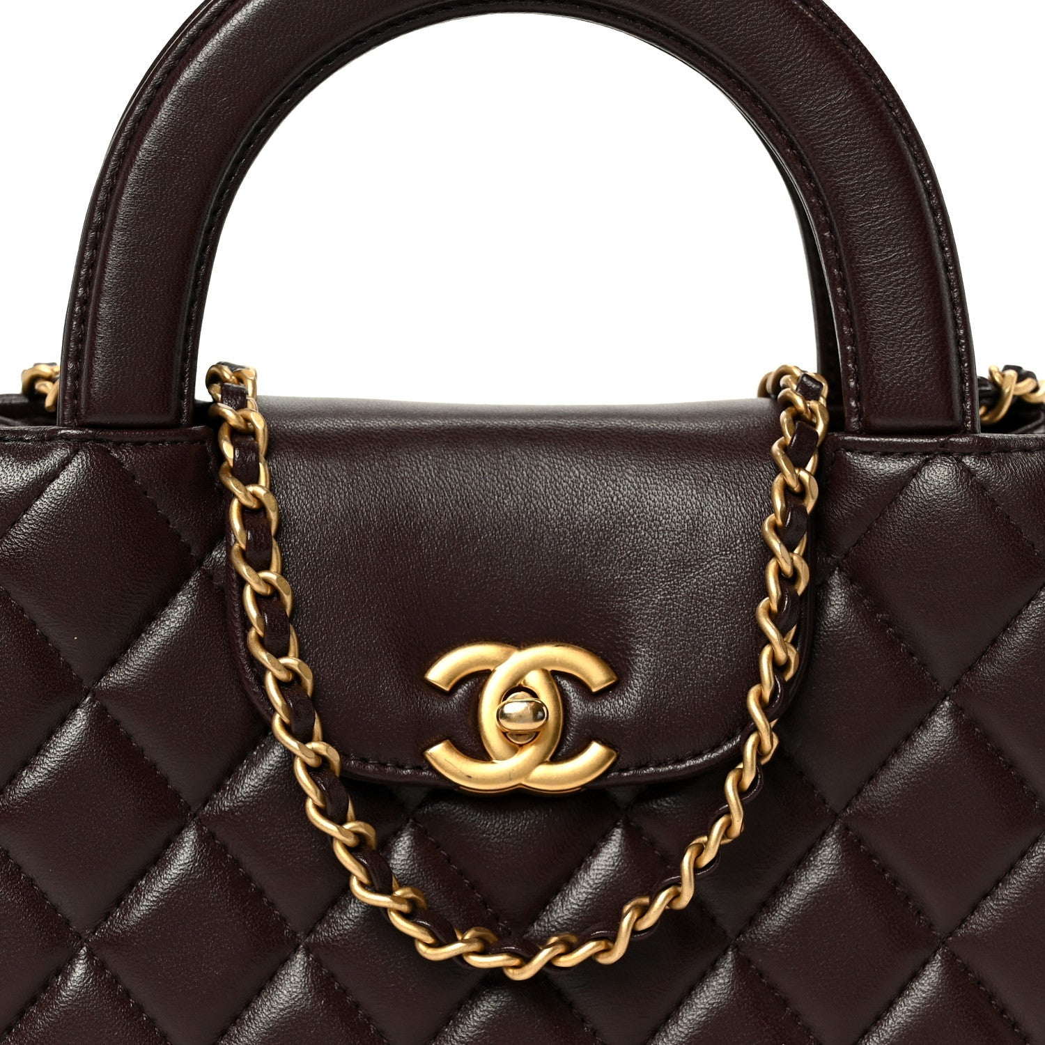 Chanel Shiny Aged Calfskin Quilted Nano Kelly Shopper Dark Brown