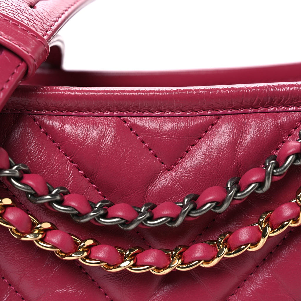 Chanel Aged Calfskin Chevron Quilted Small Gabrielle Hobo Dark Pink