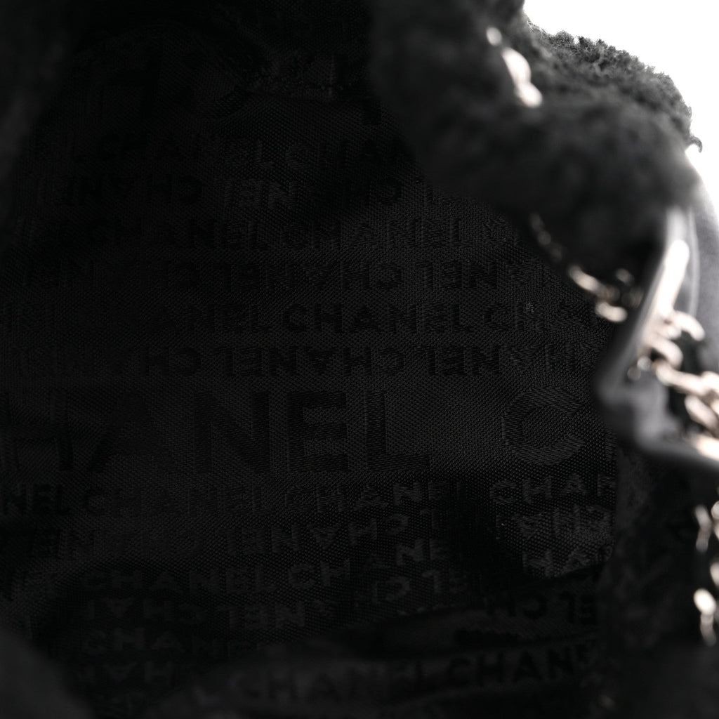 Chanel Fur Satin Drawstring Tassel Sac Cordon Shoulder Bag Black