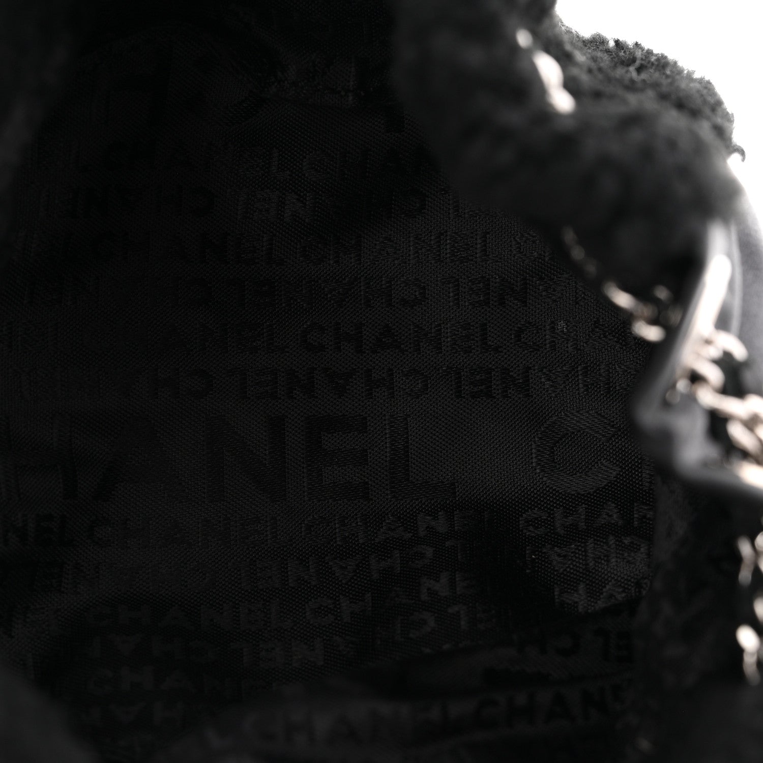 Chanel Fur Satin Drawstring Tassel Sac Cordon Shoulder Bag Black