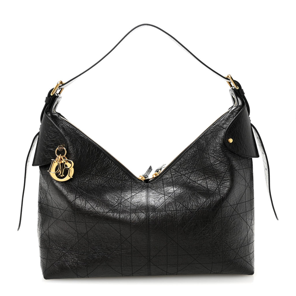Christian Dior Crinkled Calfskin Macrocannage Large Voyage Bag Black