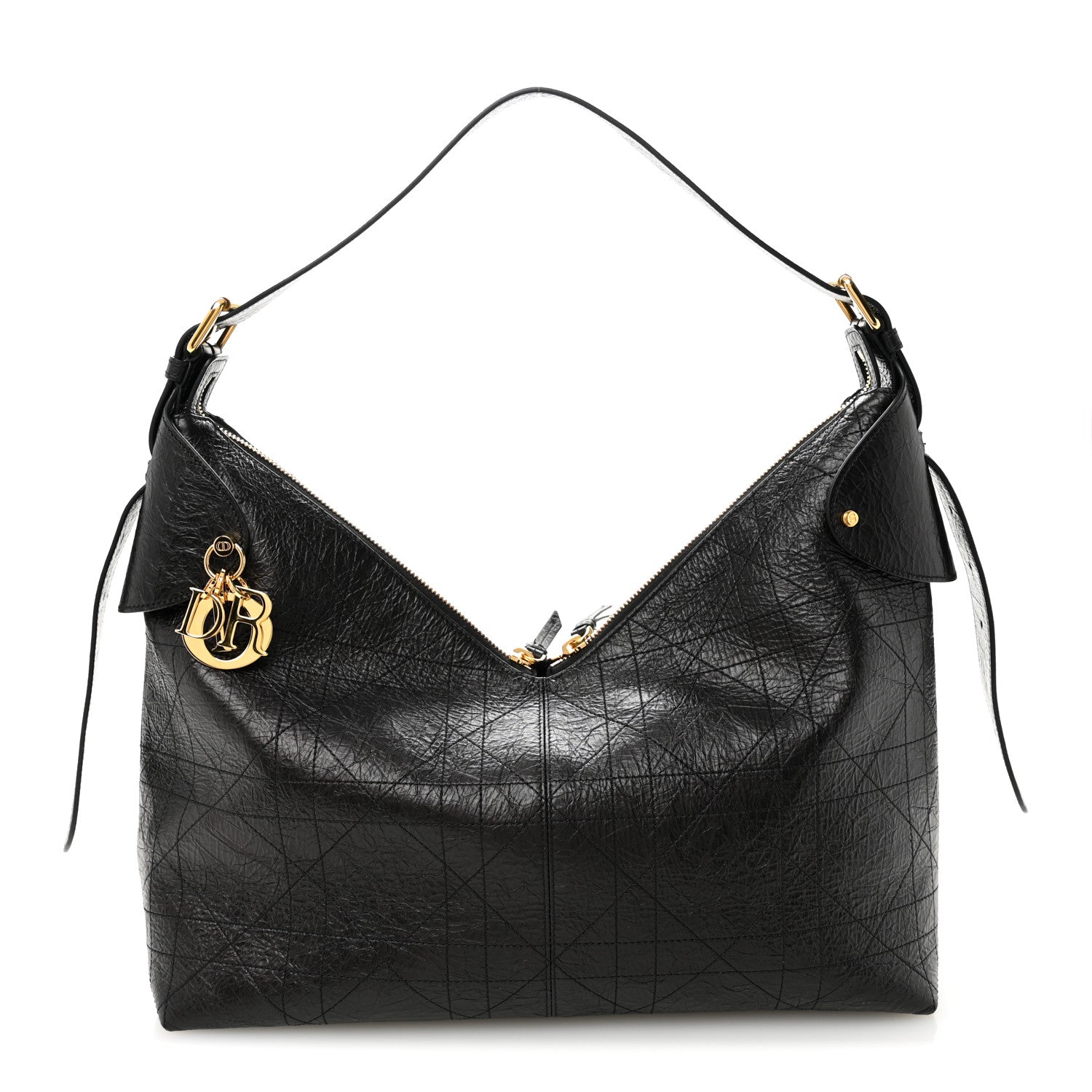 Christian Dior Crinkled Calfskin Macrocannage Large Voyage Bag Black