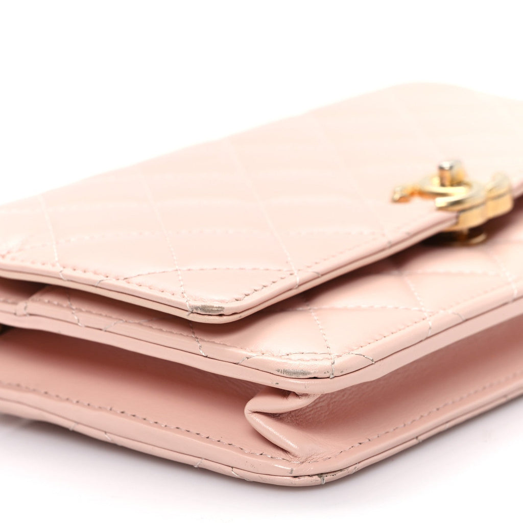 Chanel Calfskin Quilted Perfect FIt Wallet On Chain WOC Light Pink