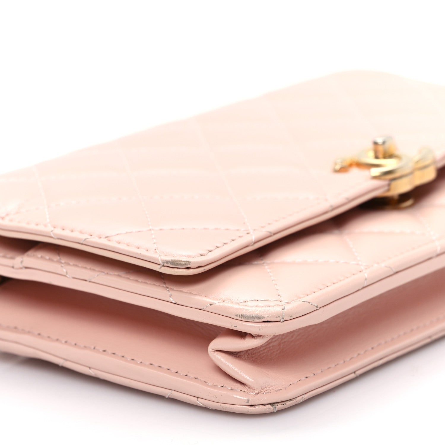 Chanel Calfskin Quilted Perfect FIt Wallet On Chain WOC Light Pink