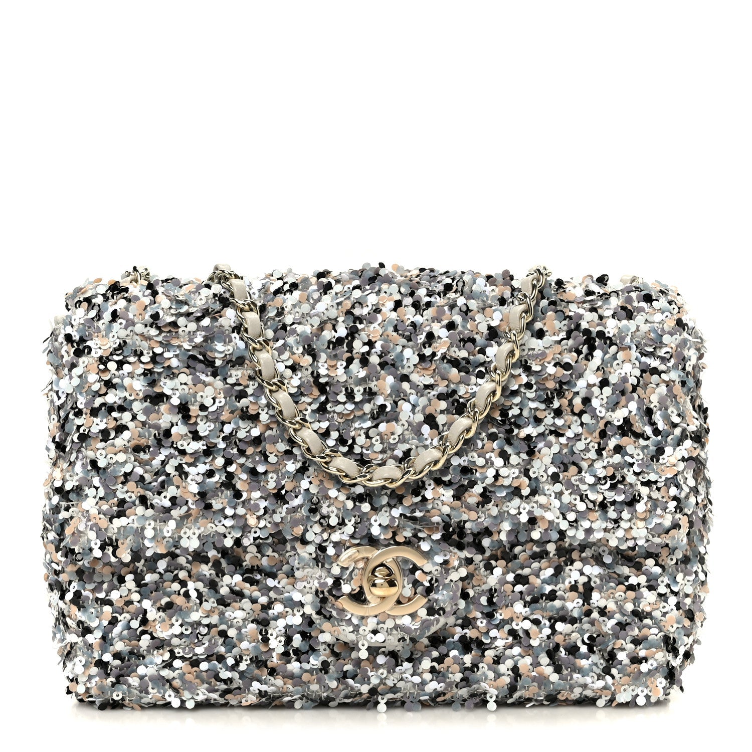 Chanel Sequin Mini Flap Gray Black White Pearly White