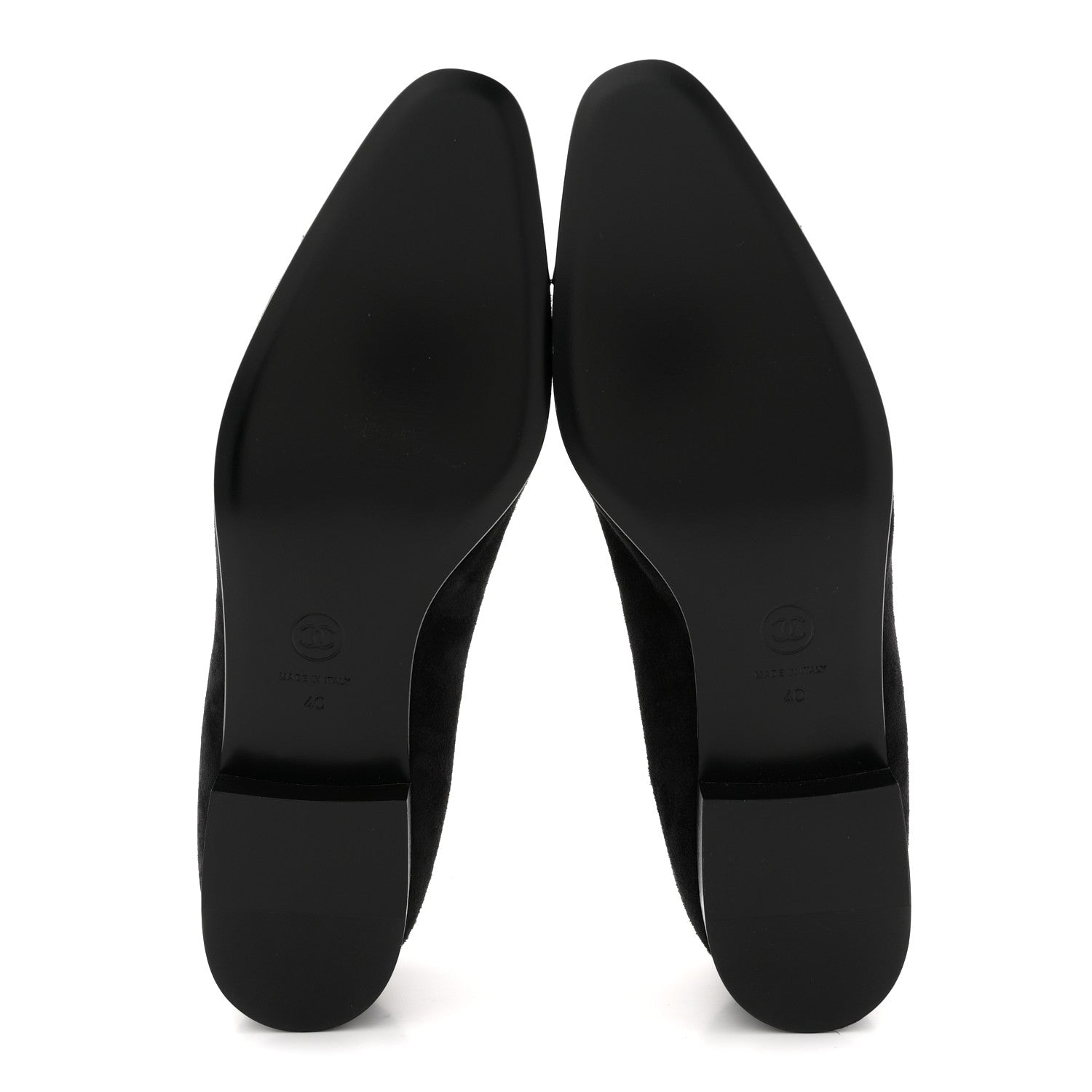 Chanel Suede Kidskin Lambskin Patent Calfskin Crystal CC Cap Toe Flats 40 Black