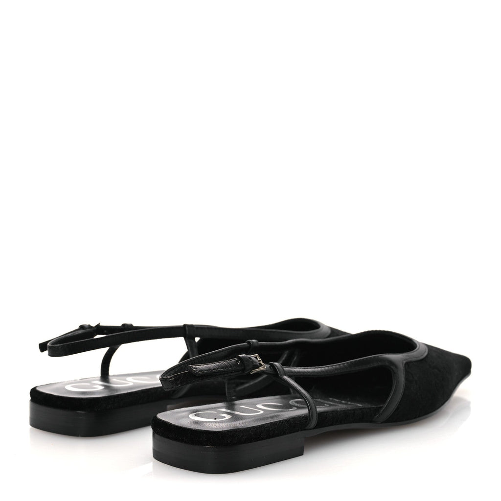 Gucci New Velvet Ashmir GG Monogram Malaga Kid Slingback Ballet Flats 37 Black