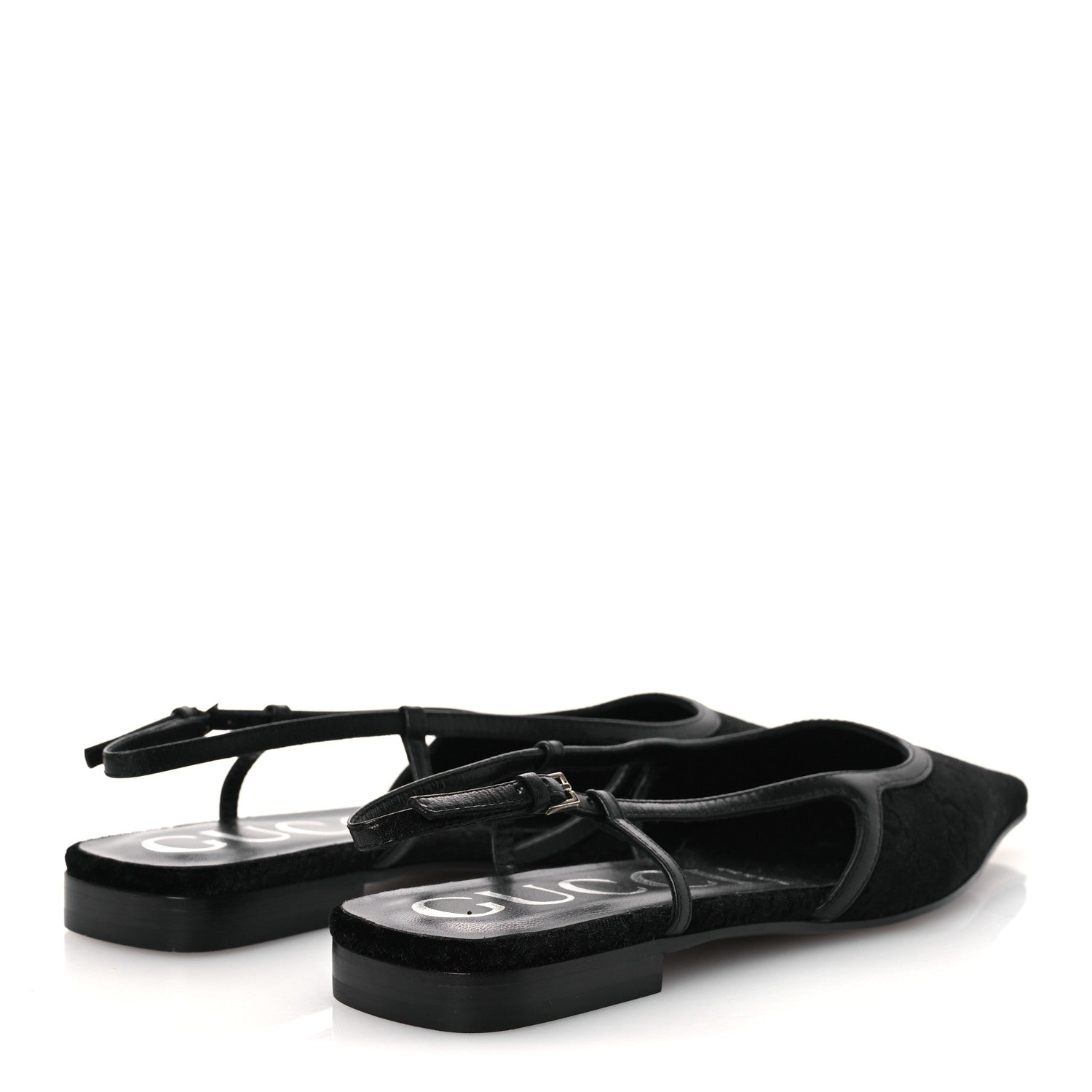 Gucci New Velvet Ashmir GG Monogram Malaga Kid Slingback Ballet Flats 37 Black