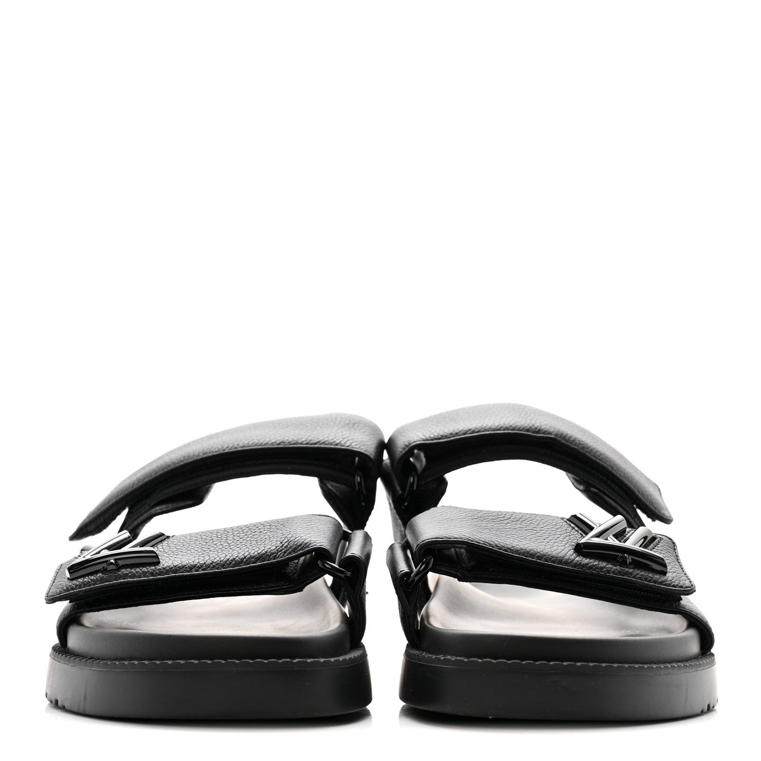 Louis Vuitton Grained Calfskin Sunset Comfort Flat Sandals 38 Black