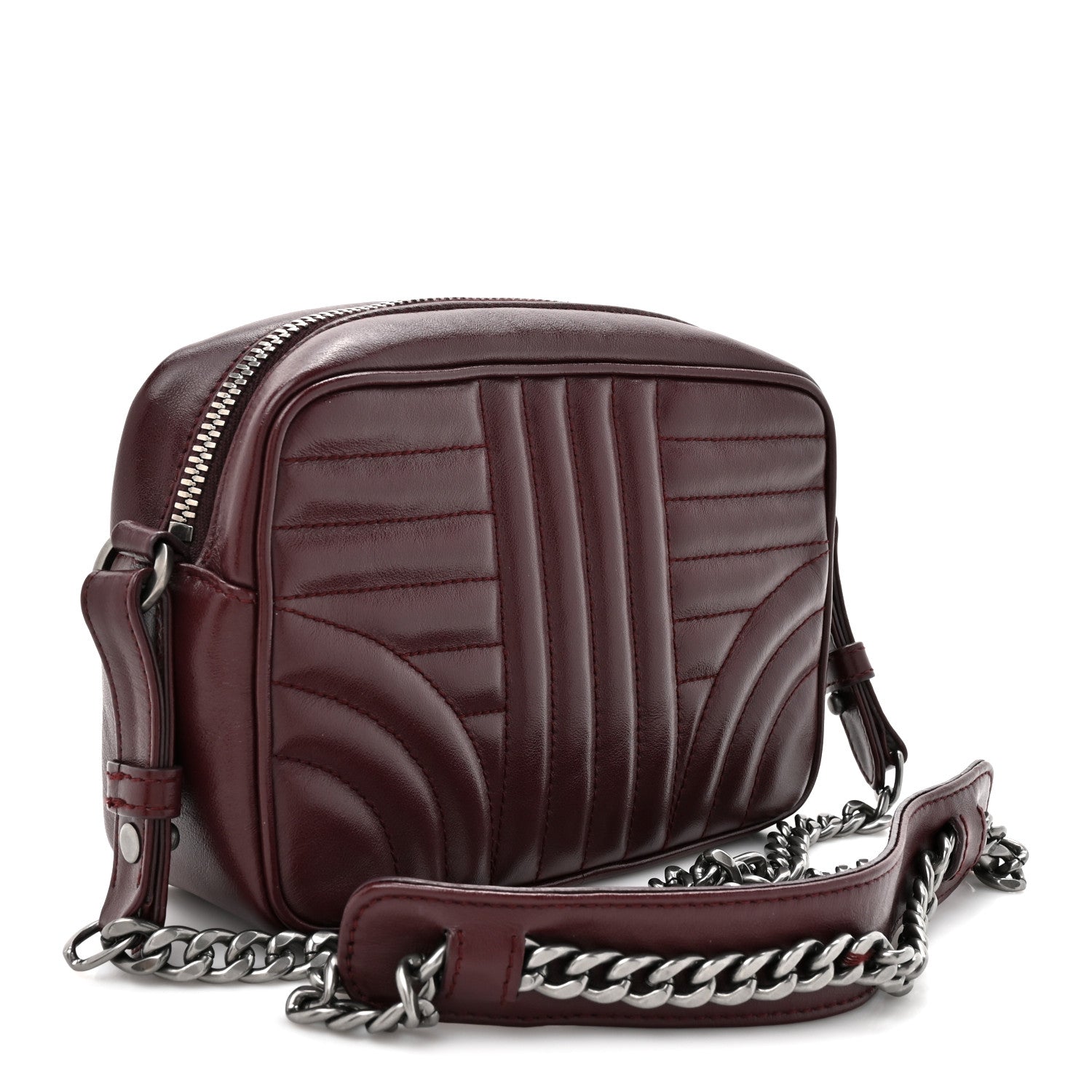 Prada Soft Calfskin Impunture Diagramme Small Camera Bag Granato