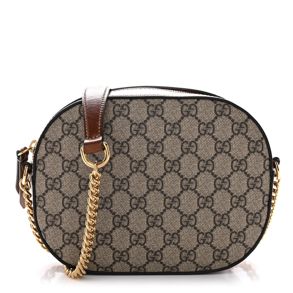 Gucci GG Supreme Monogram Cuoio Toscano Mini Chain Shoulder Bag Beige Ebony Cuir