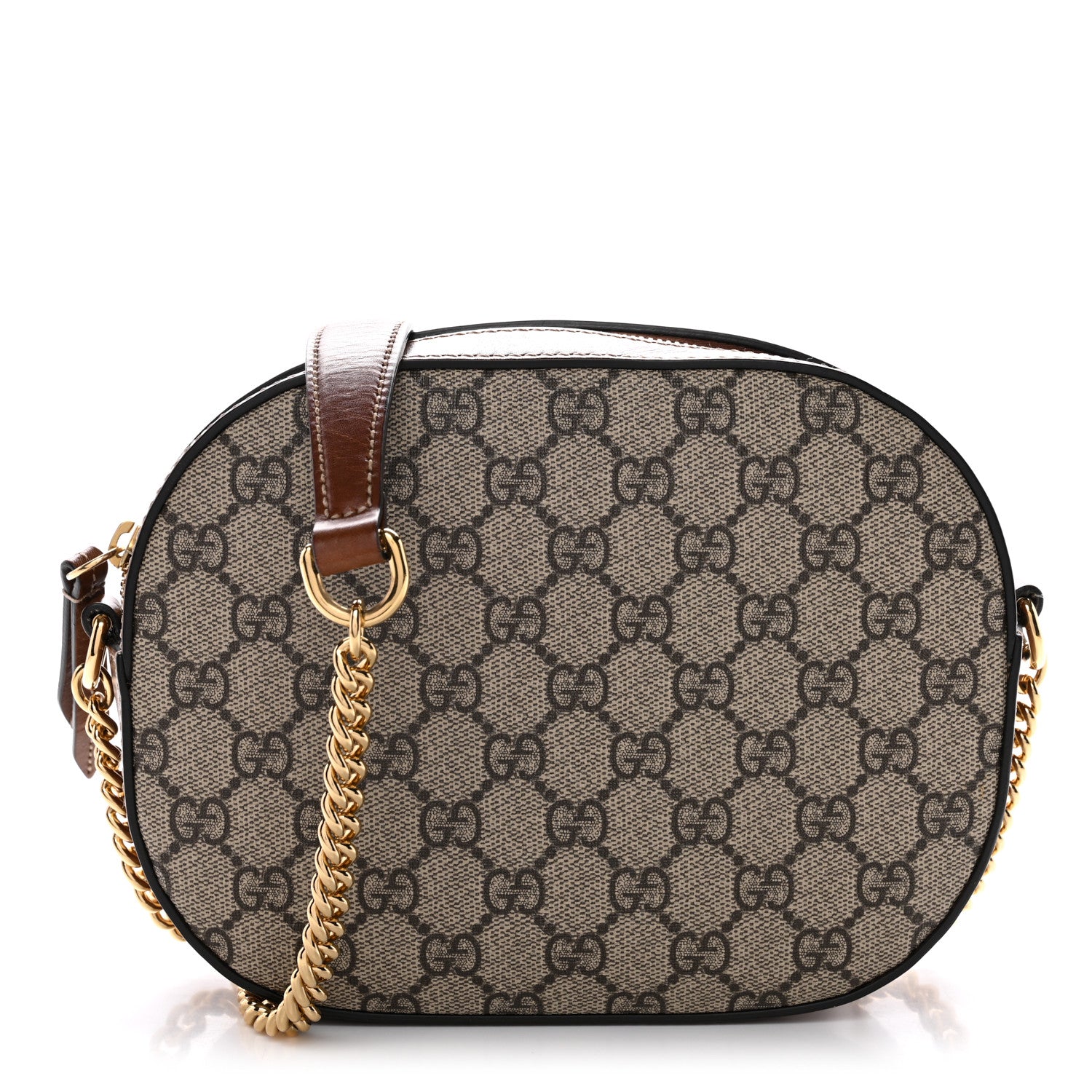 Gucci GG Supreme Monogram Cuoio Toscano Mini Chain Shoulder Bag Beige Ebony Cuir