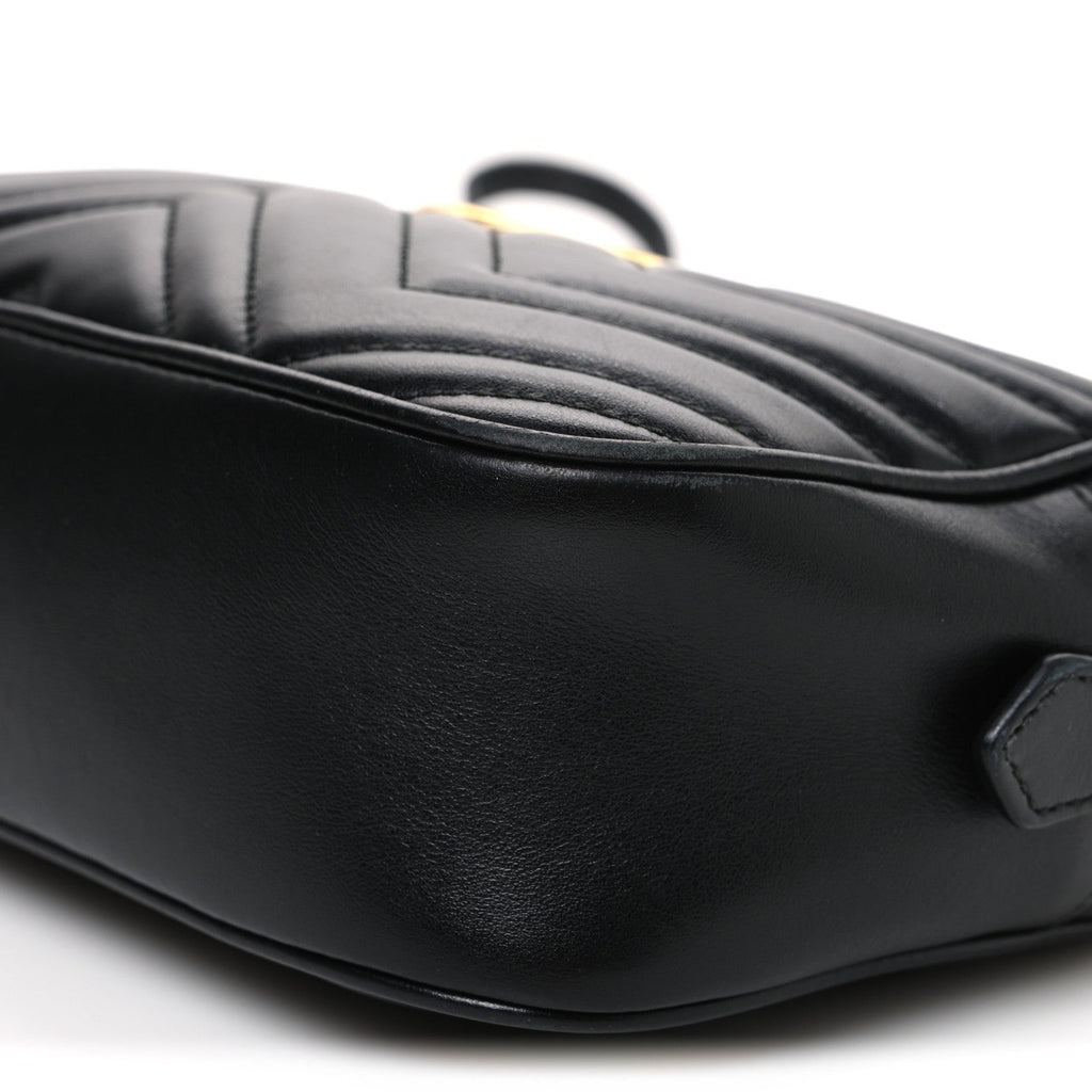 Gucci Calfskin Matelasse Small GG Marmont Chain Shoulder Bag Black