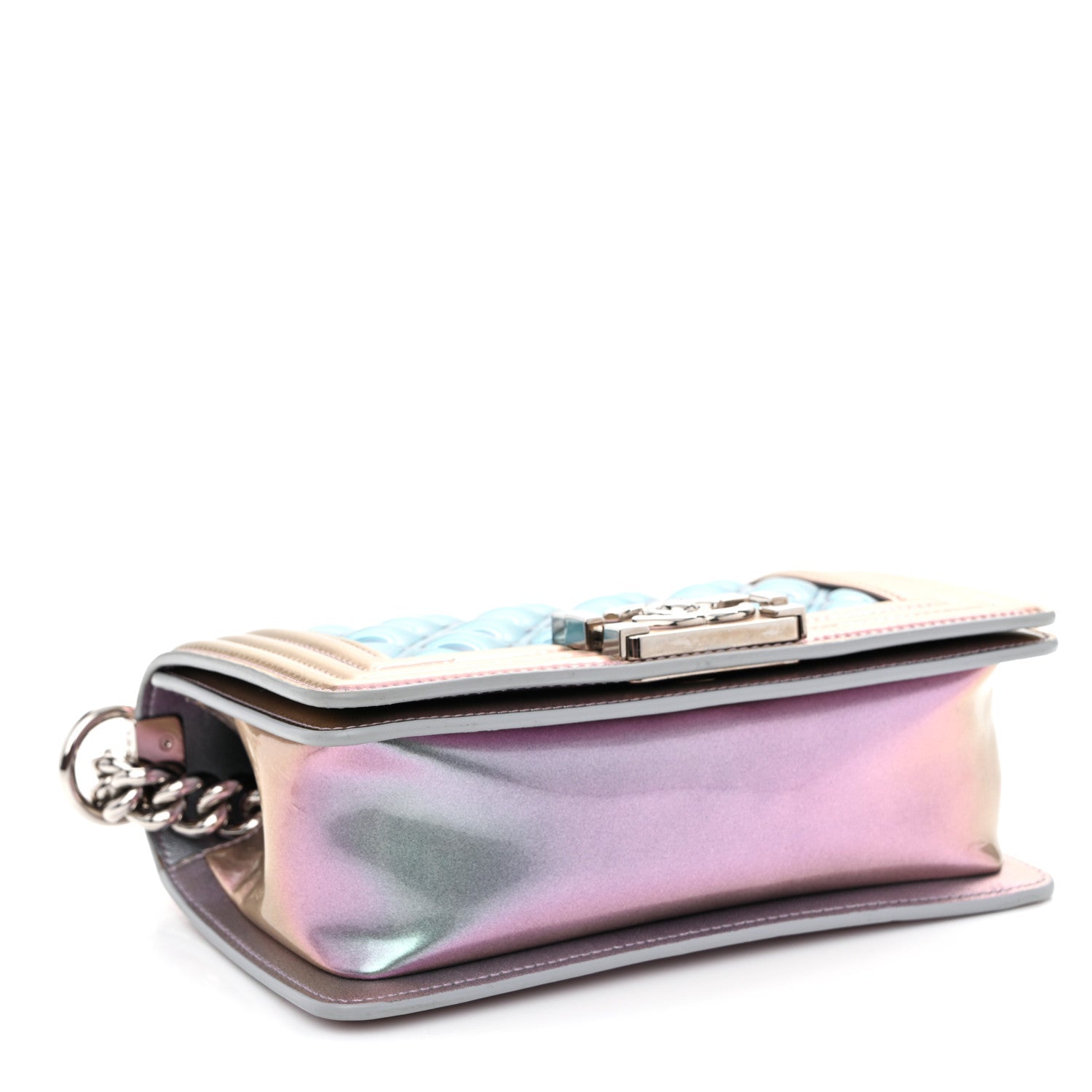 Chanel Iridescent Patent Calfskin PVC Quilted Small Boy Flap Light Purple