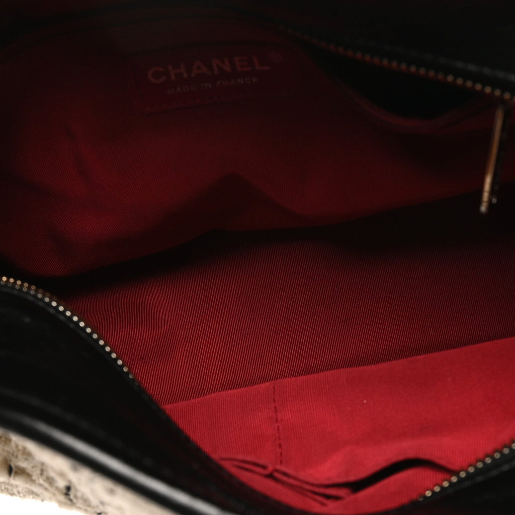 Chanel Tweed Calfskin Quilted Medium Gabrielle Hobo Ivory Black