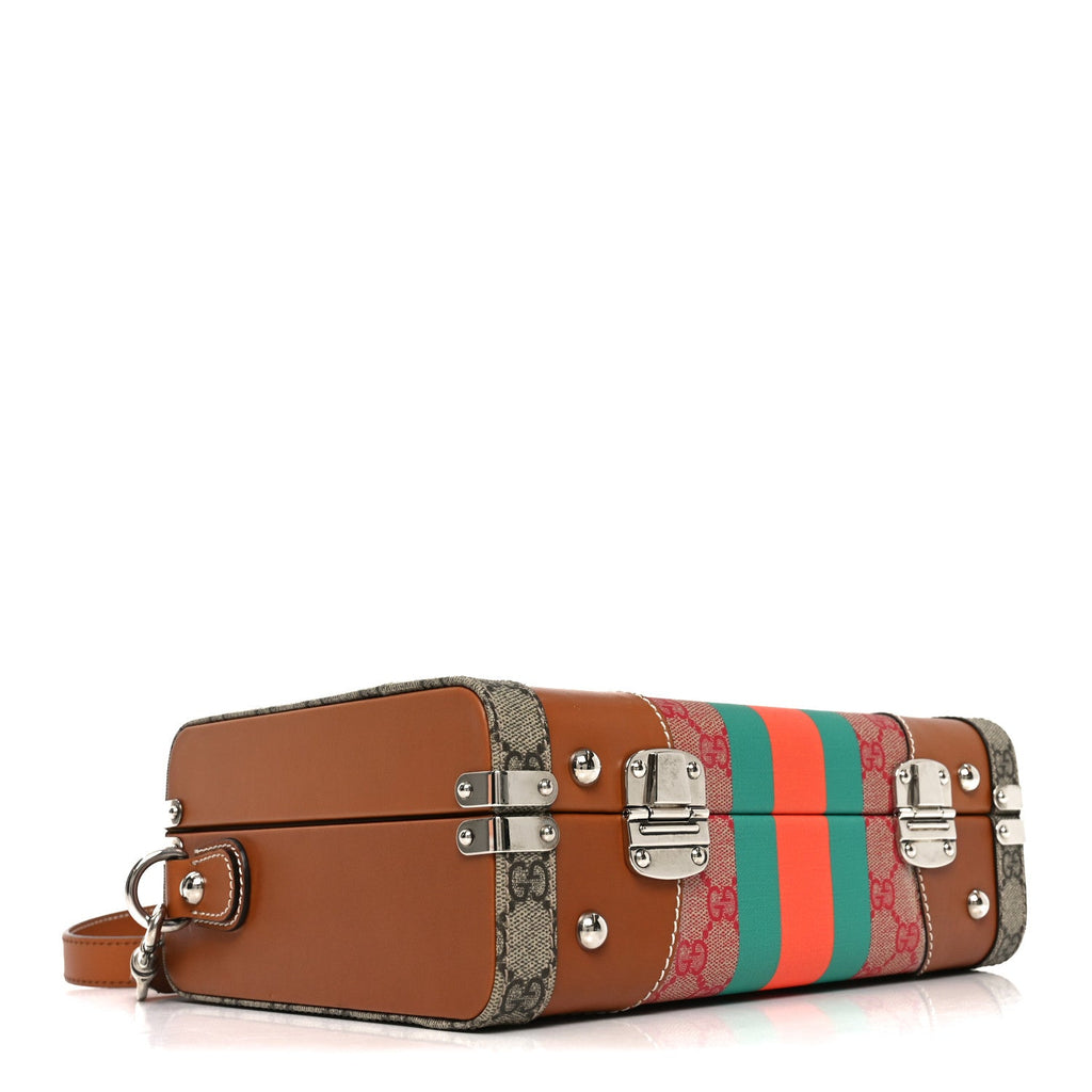 Gucci X DANS LE VERT GG Supreme Monogram Cuoio Web Mini Retro Interlocking G Savoy Top Handle Beauty Case Beige Rosso Ebony Harness  Brown
